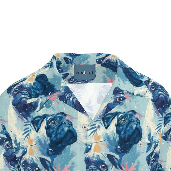 Light Blue Pug Linen Aloha Shirt