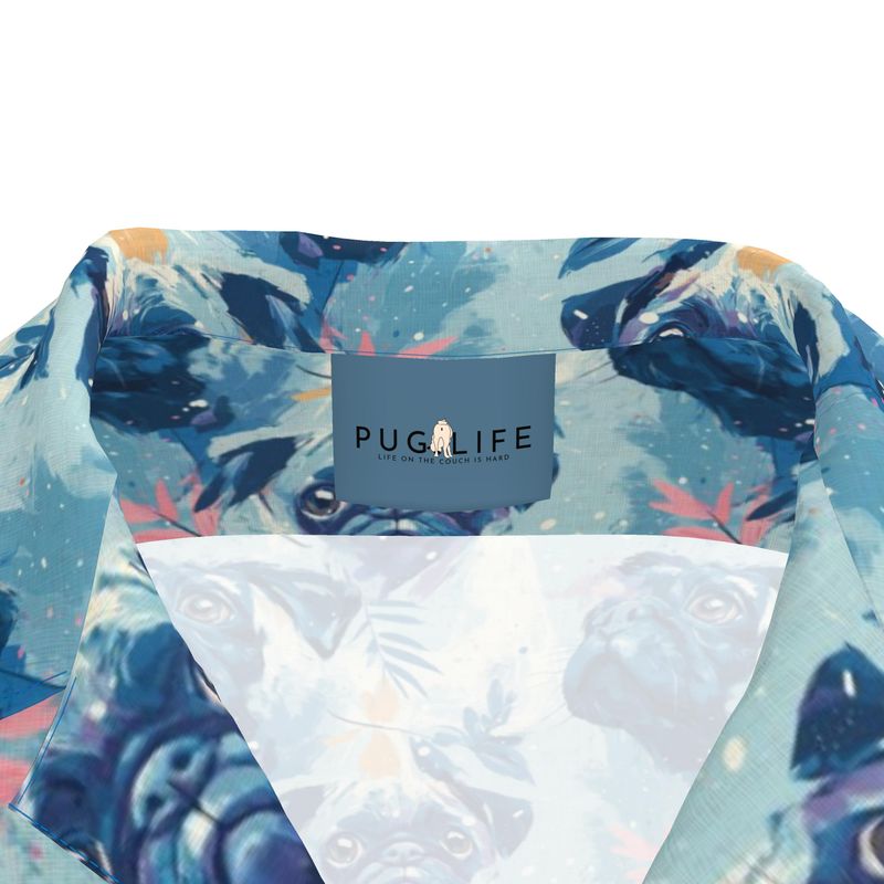 Light Blue Pug Linen Aloha Shirt