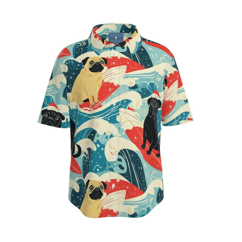 Surf Santa Pug Aloha Shirt