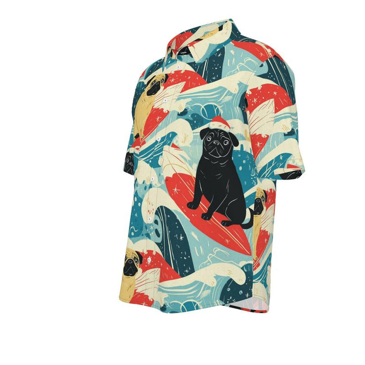 Surf Santa Pug Aloha Shirt