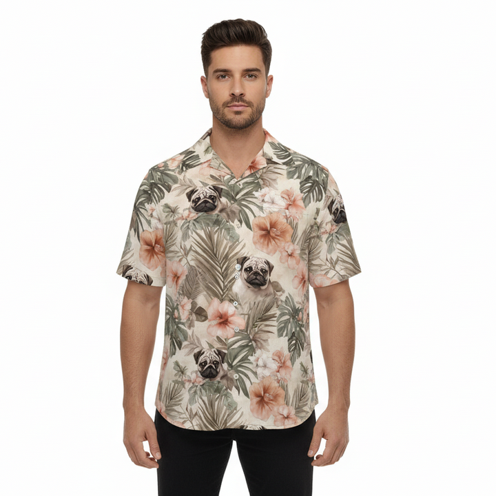 Earthen Tropical Pug Resort Shirt with Pocket