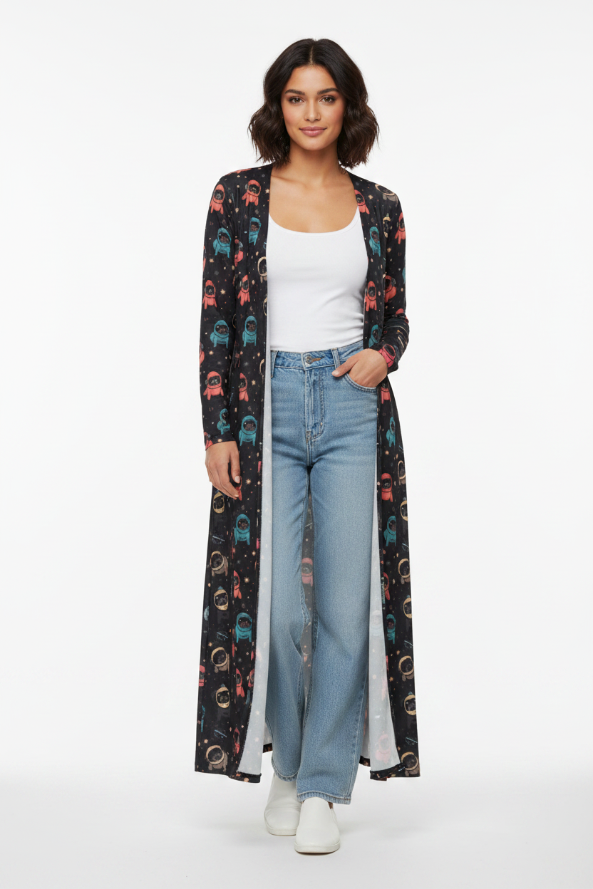 Space Pug Duster Cardigan Dress