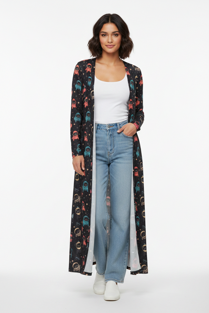 Space Pug Duster Cardigan Dress