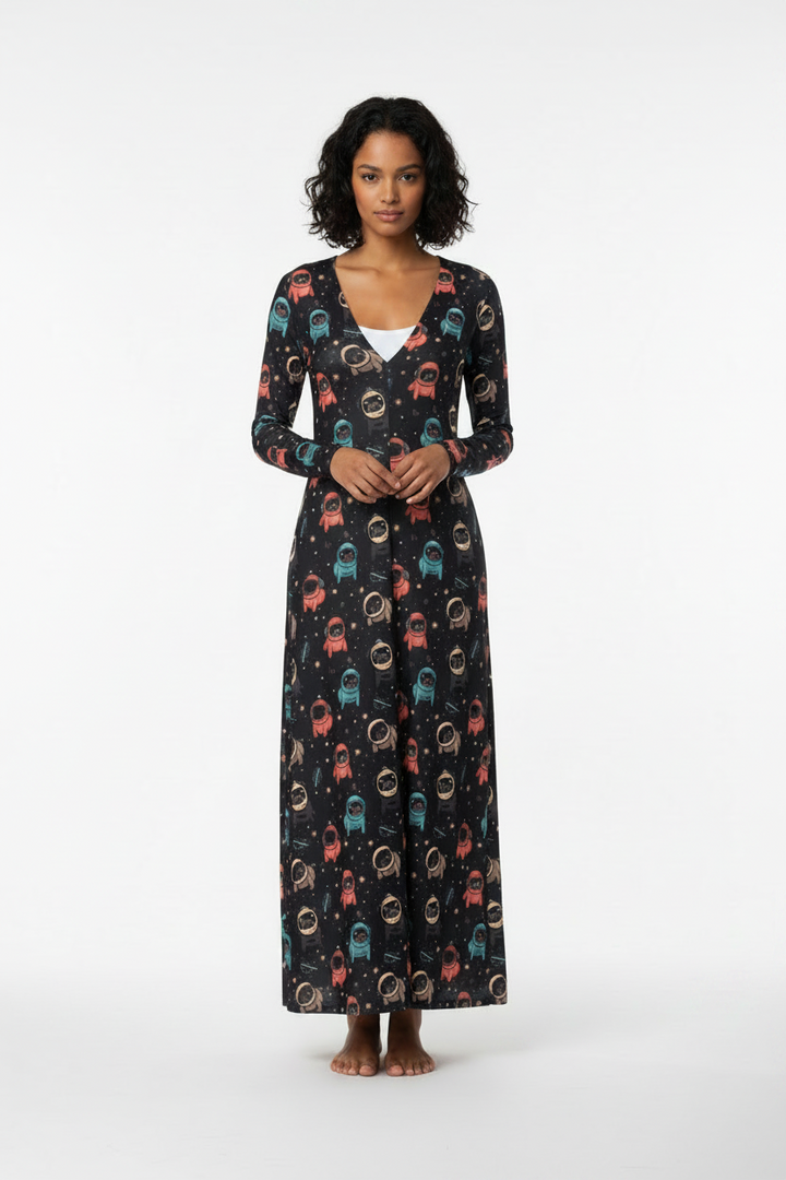 Space Pug Duster Cardigan Dress