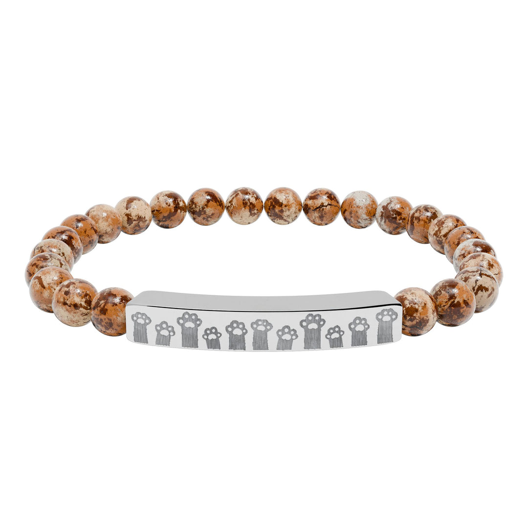 Paw Prints Natural Stone Engraved Bar Bracelet