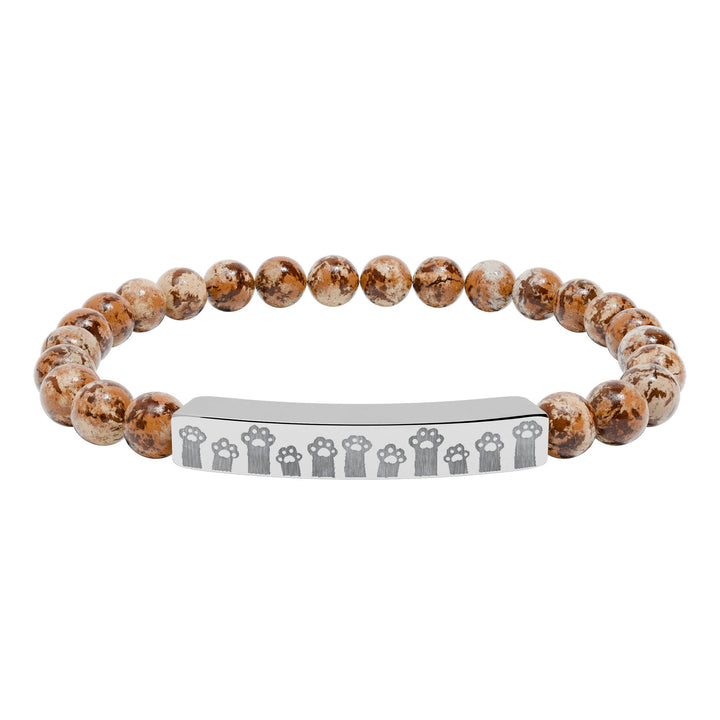 Paw Prints Natural Stone Engraved Bar Bracelet