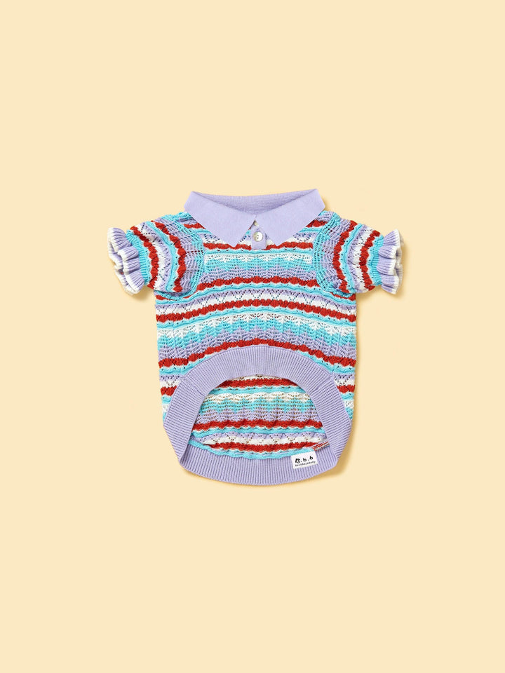 Pet & Me Spring Summer Lavender Ruffle Crochet Short Sleeve Polo Shirt