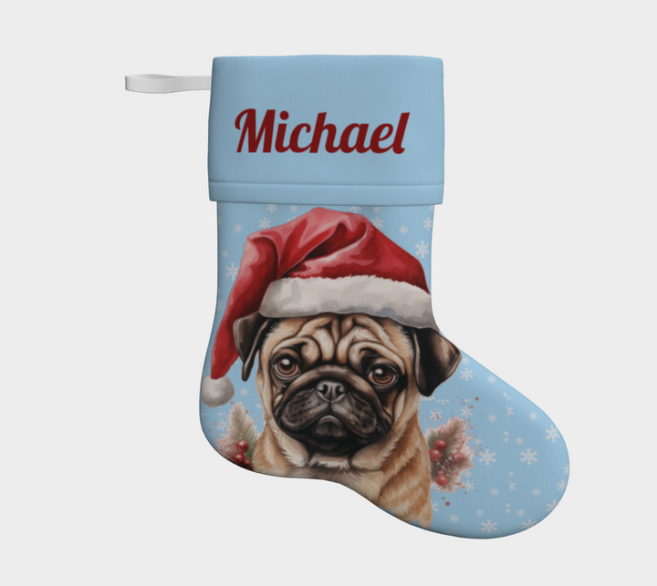 Santa Pug Personalized Stocking (Made in Canada)