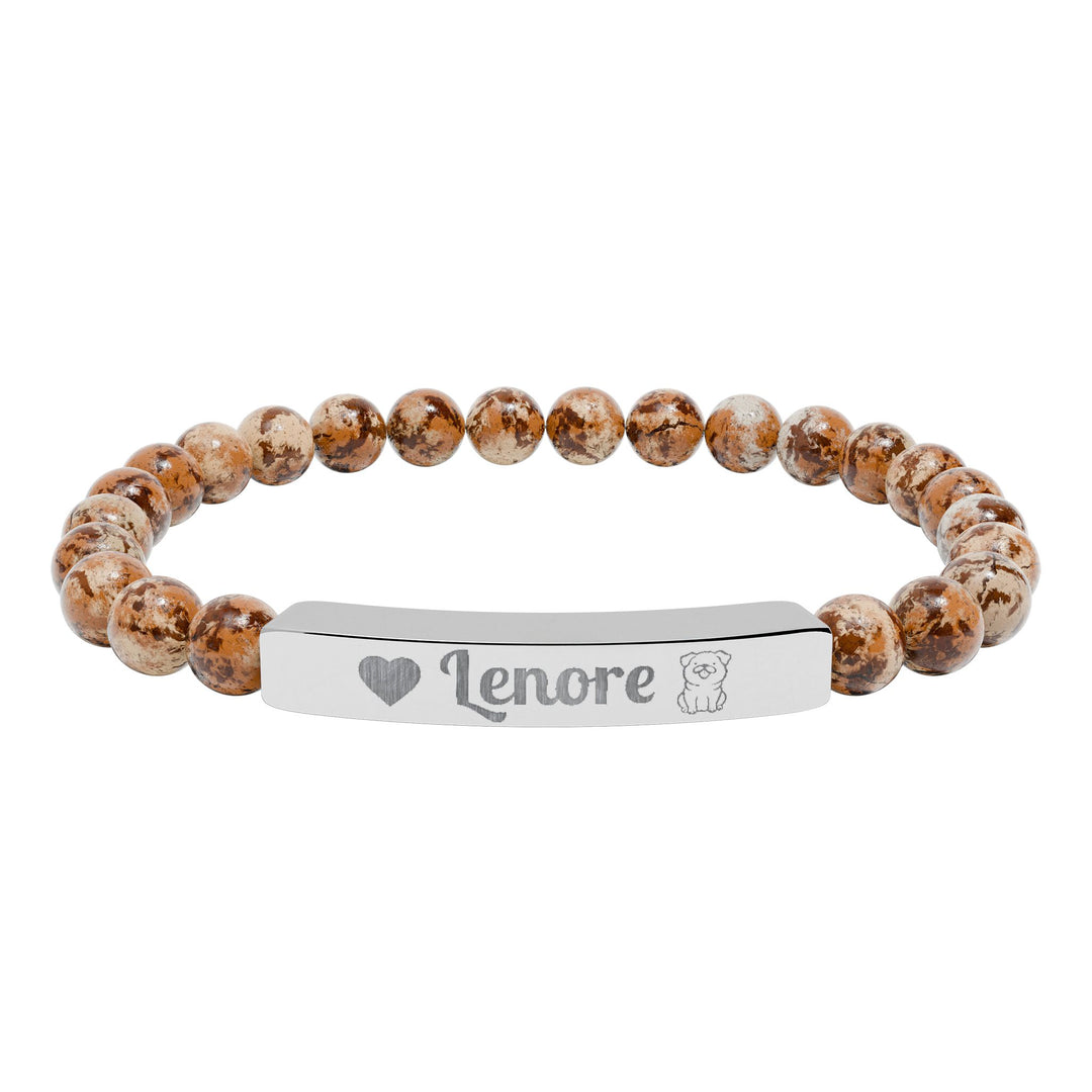 Personalized Natural Stone Bar Pug Bracelet