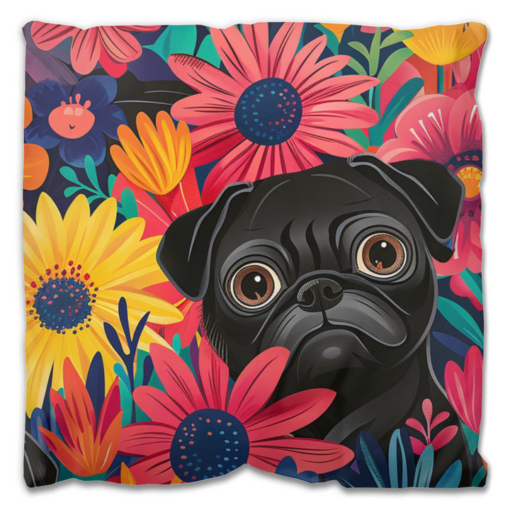 Summer Puggin' Black Pug Outdoor Pillows