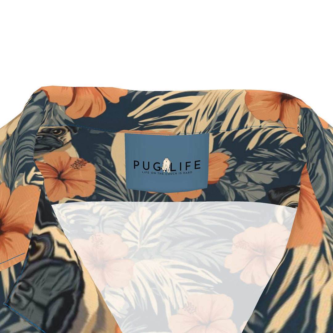 Retro Terracotta Hibiscus Pug Aloha Shirt
