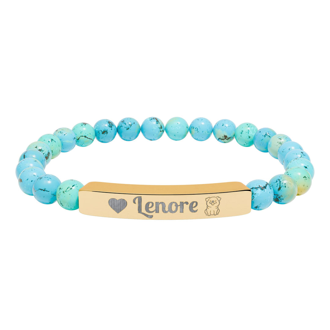 Personalized Natural Stone Bar Pug Bracelet