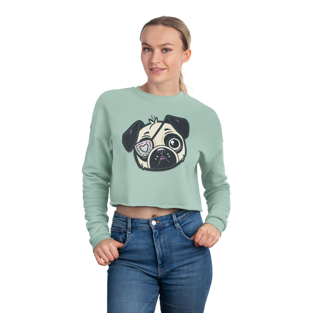 One Eyed Pug Love Patch Cropped Pullover Sweatshirt