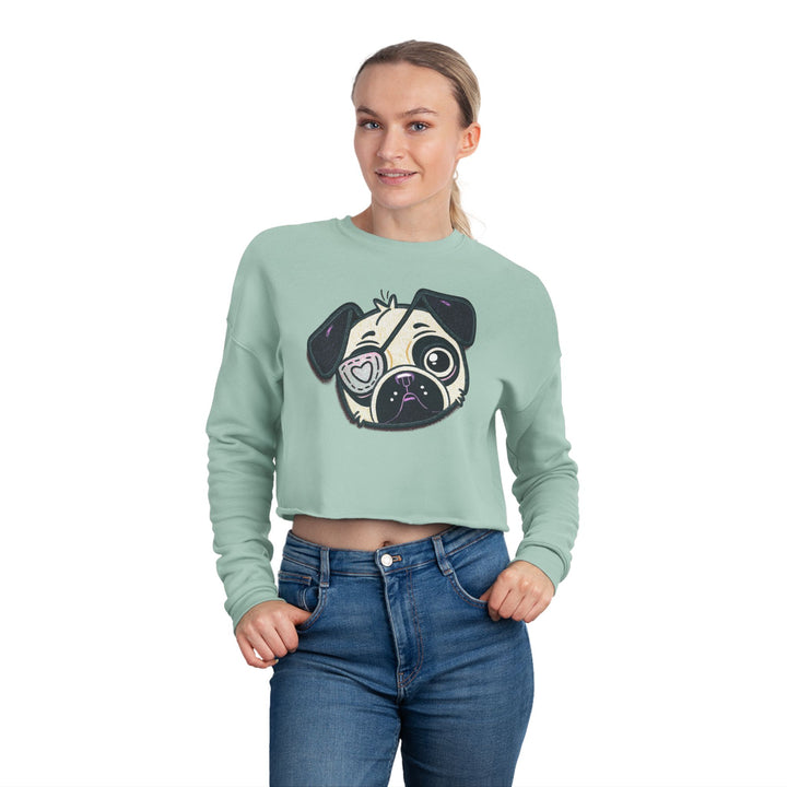 One Eyed Pug Love Patch Cropped Pullover Sweatshirt