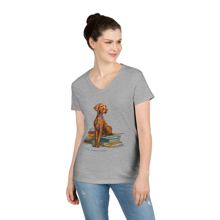 Vizsla Lover's "Read Banned Books" Women's V-Neck T-Shirt