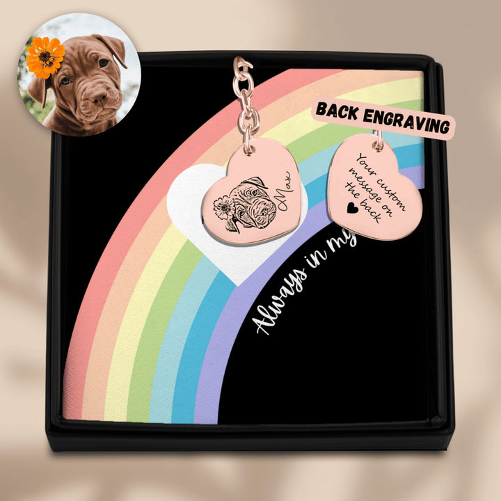 Pet Portrait Memorial Heart Keychain