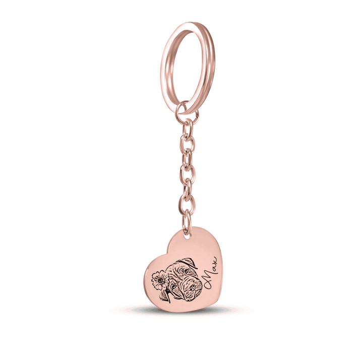 Pet Portrait Memorial Heart Keychain