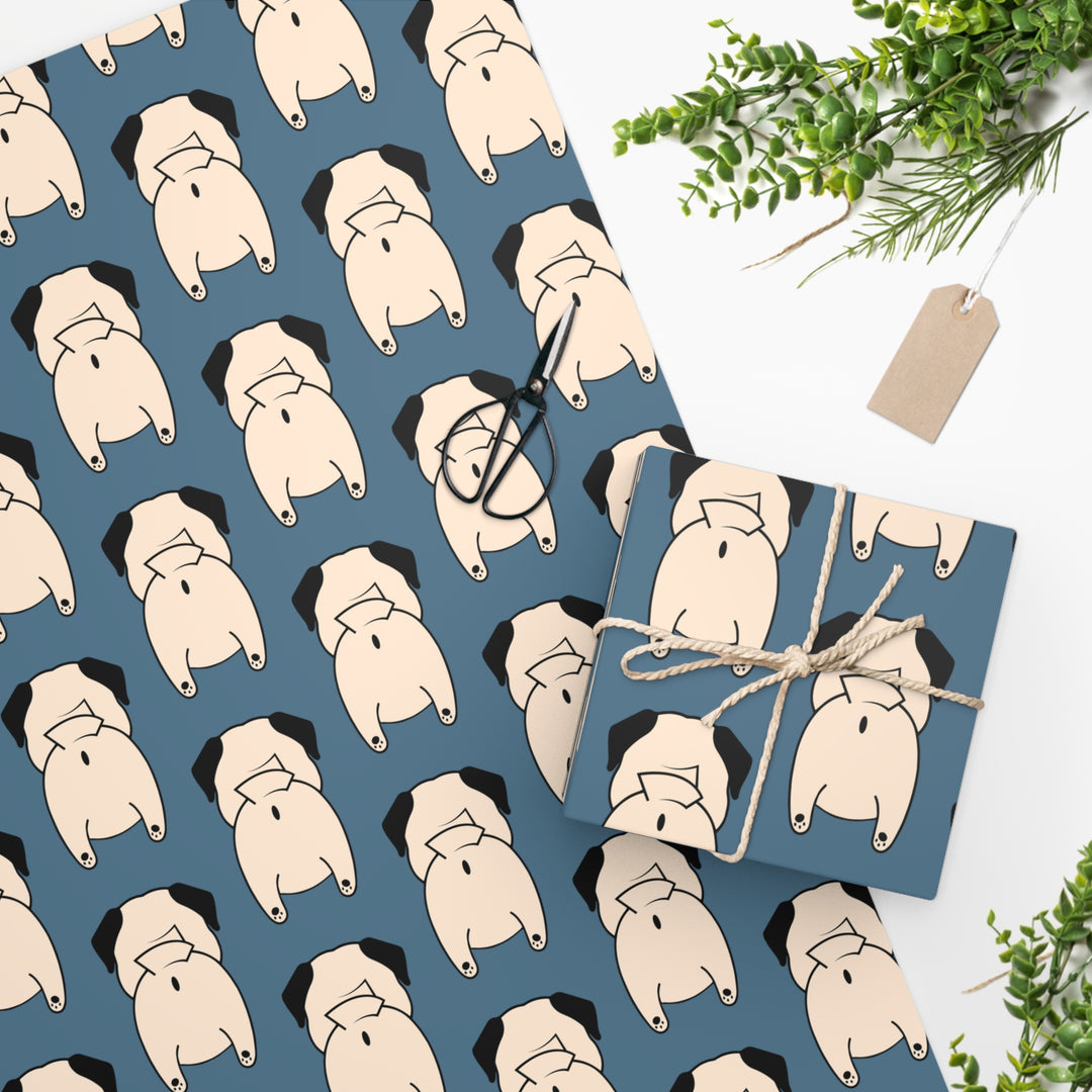 Glossy Economical Pug Butt Wrapping Paper in two sizes