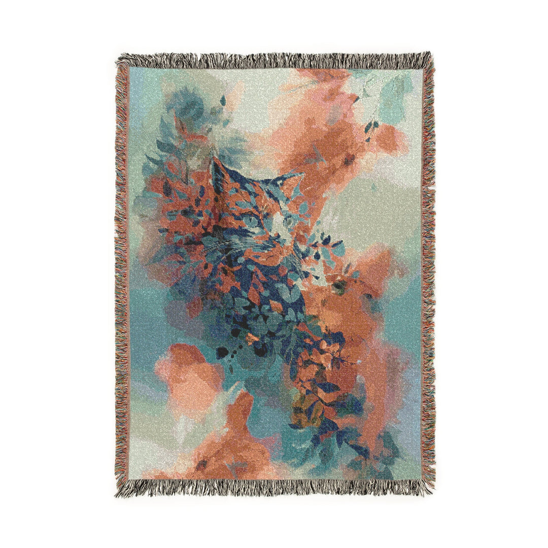 Orange Cat Abstract Floral Brushstroke Woven Blanket | Artistic Boho Throw