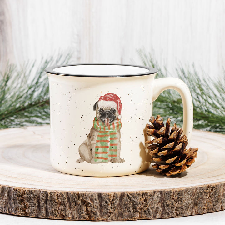 Christmas Bah HumPug Ceramic Camp Mug Speckled Cream 13oz