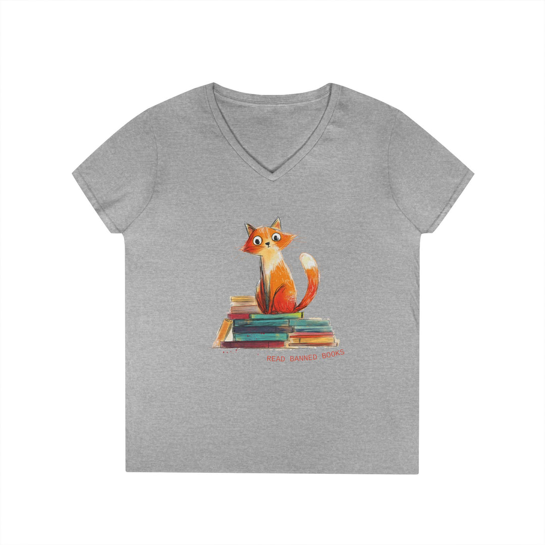 Orange Cat Lover's "Read Banned Books" Women's V-Neck T-Shirt