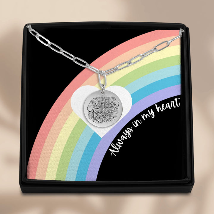 Personalized Pet Memorial Laser Engraved Coin Pendant on Paperclip Necklace Chain