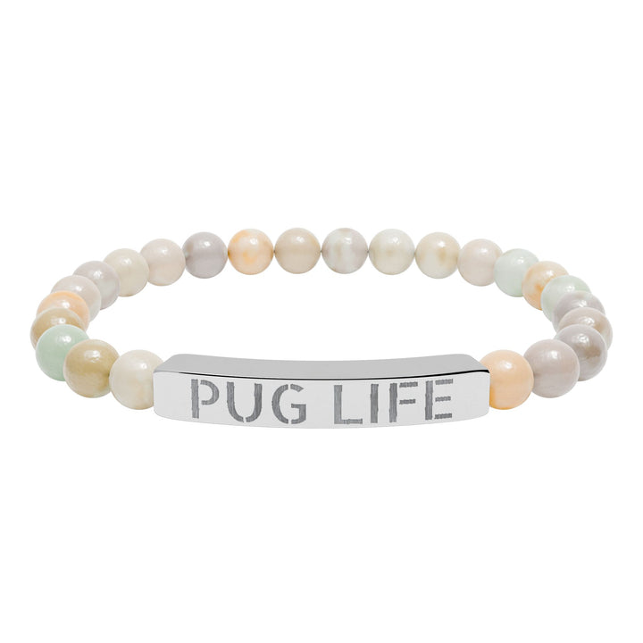 Pug Life Natural Stone Engraved Bracelet