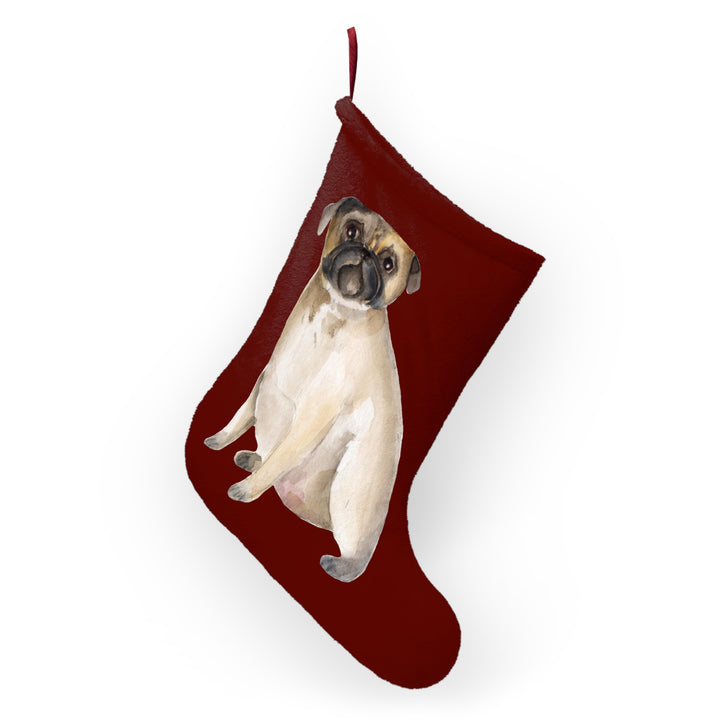 Vintage Watercolor Pug Christmas Stocking Can be Personalized