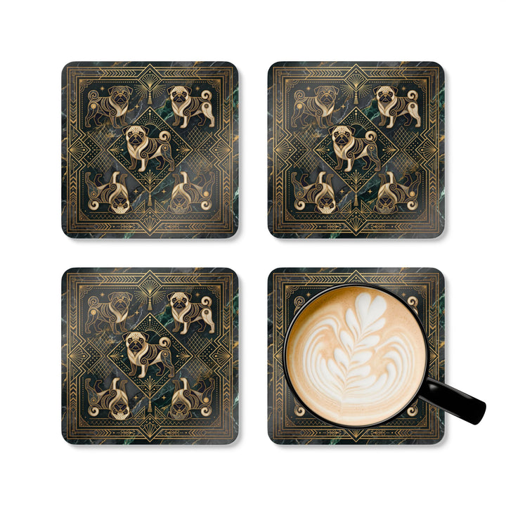 Art Deco Pug Corkwood Coaster