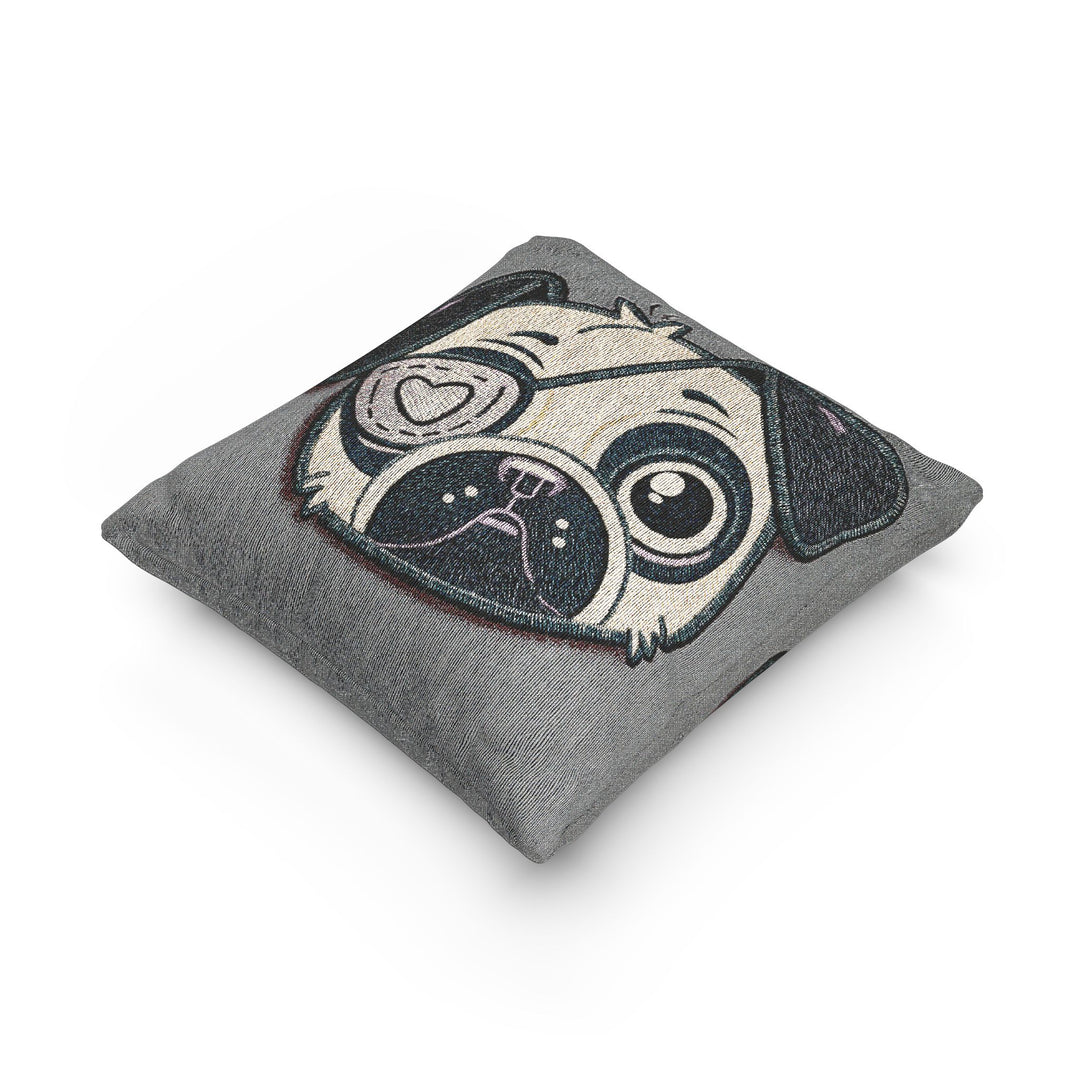One Eyed Pug Love Patch Woven Pillow