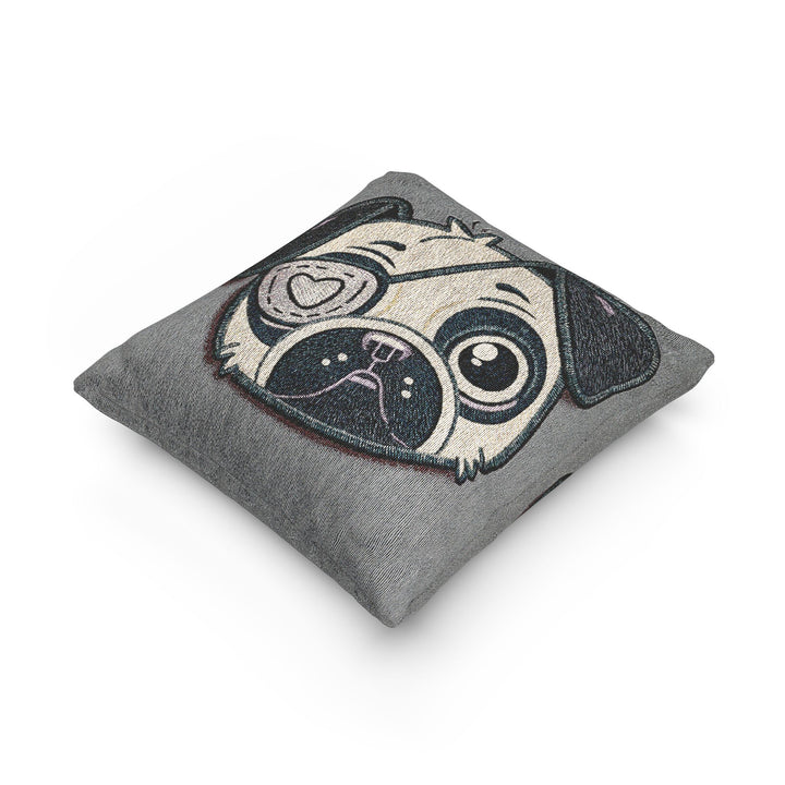 One Eyed Pug Love Patch Woven Pillow