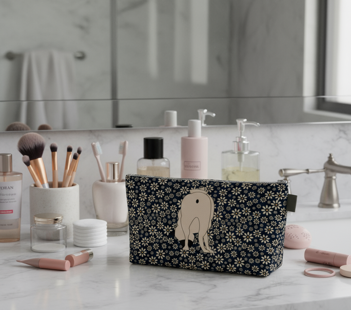 Sniffing Daisies Pug Butt Zippered Canvas Pouch