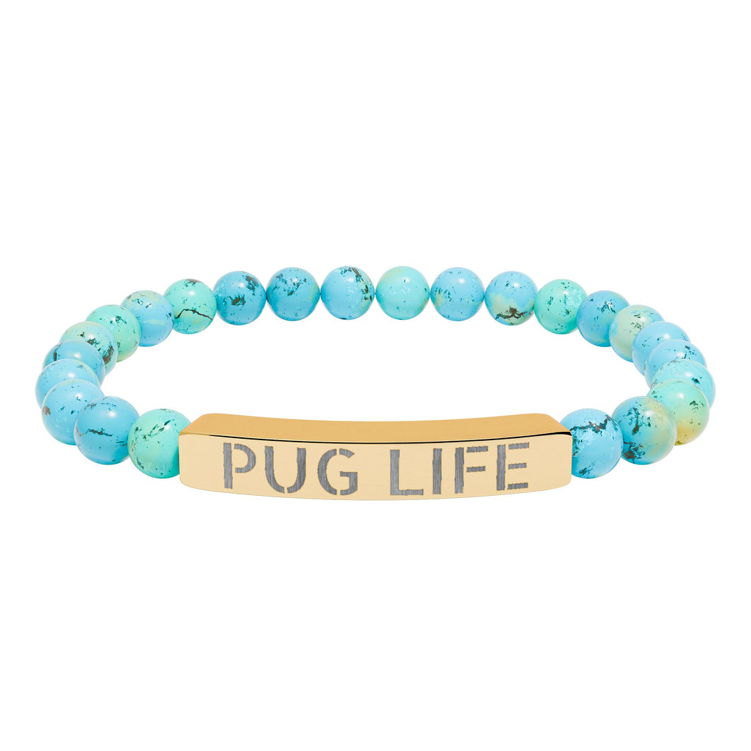 Pug Life Natural Stone Engraved Bracelet