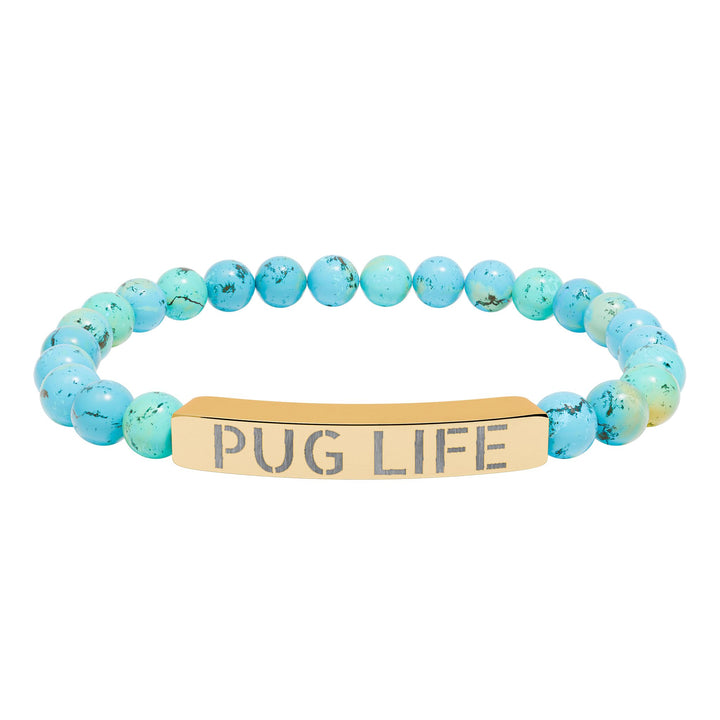 Pug Life Natural Stone Engraved Bracelet