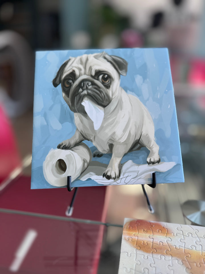 My Pug Ate the Toilet Paper Ceramic Tile with Stand