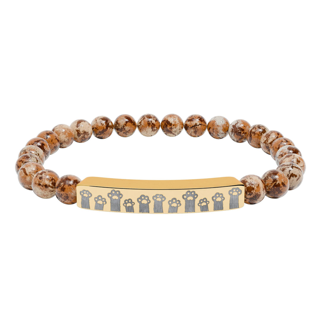 Paw Prints Natural Stone Engraved Bar Bracelet