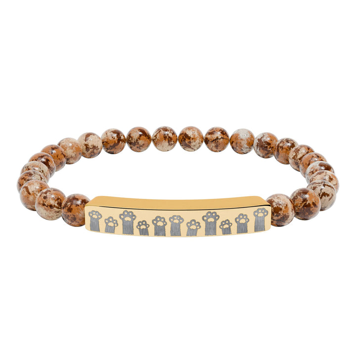 Paw Prints Natural Stone Engraved Bar Bracelet