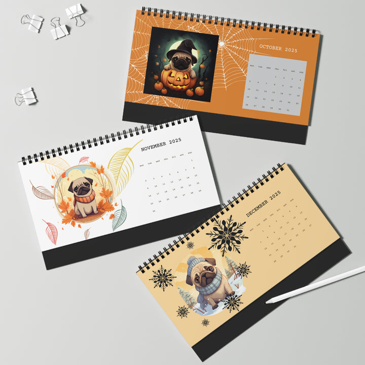 Pugs Celebrate 2025 Desk Calendar