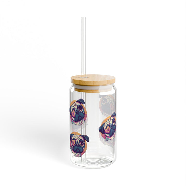 One Eyed Pug Love Sipper Glass with or without bamboo lid an straw