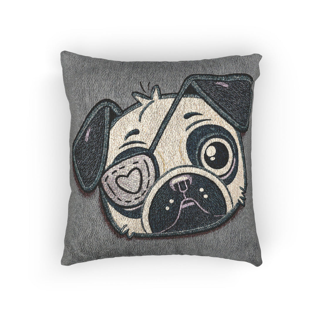 One Eyed Pug Love Patch Woven Pillow