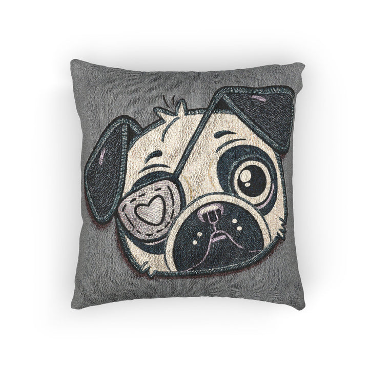 One Eyed Pug Love Patch Woven Pillow