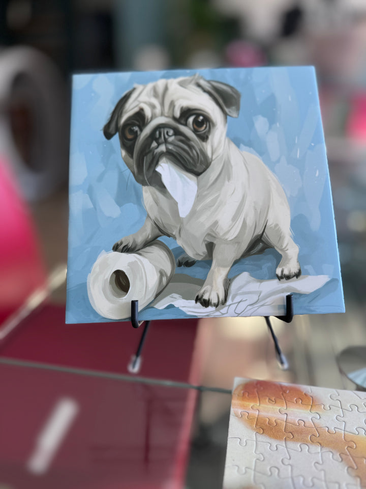 My Pug Ate the Toilet Paper Ceramic Tile with Stand