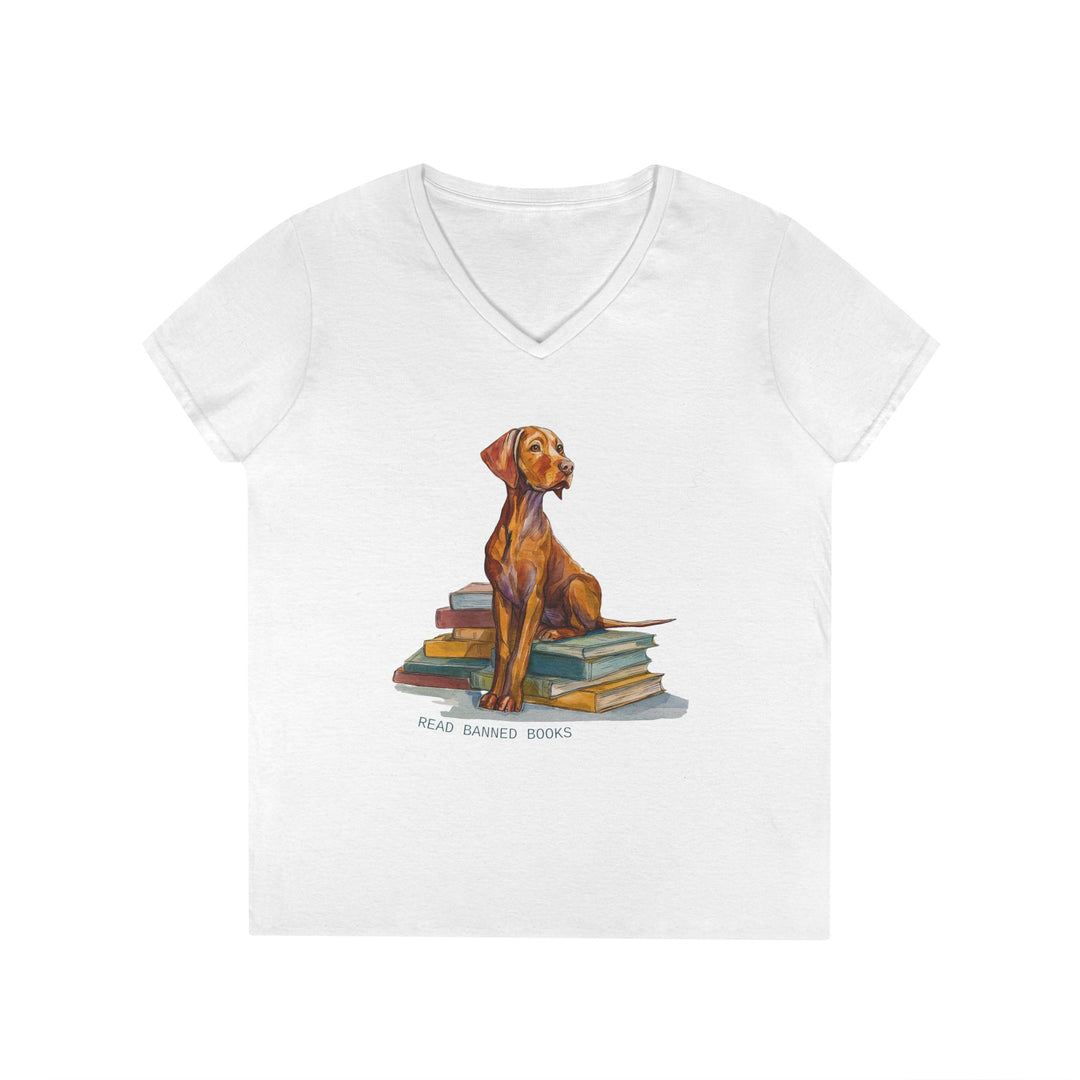 Vizsla Lover's "Read Banned Books" Women's V-Neck T-Shirt