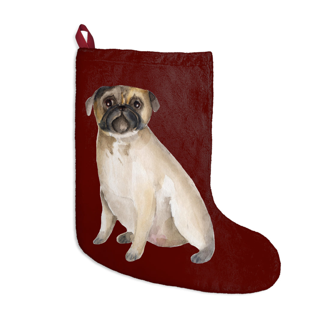 Vintage Watercolor Pug Christmas Stocking Can be Personalized