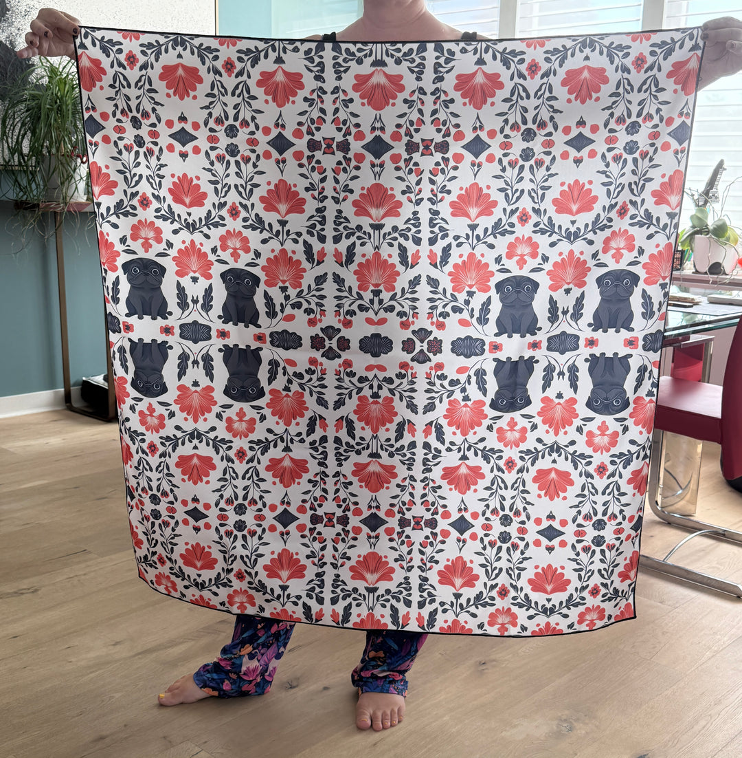 Spring Flowers Black Pug Origami Convertible Tote