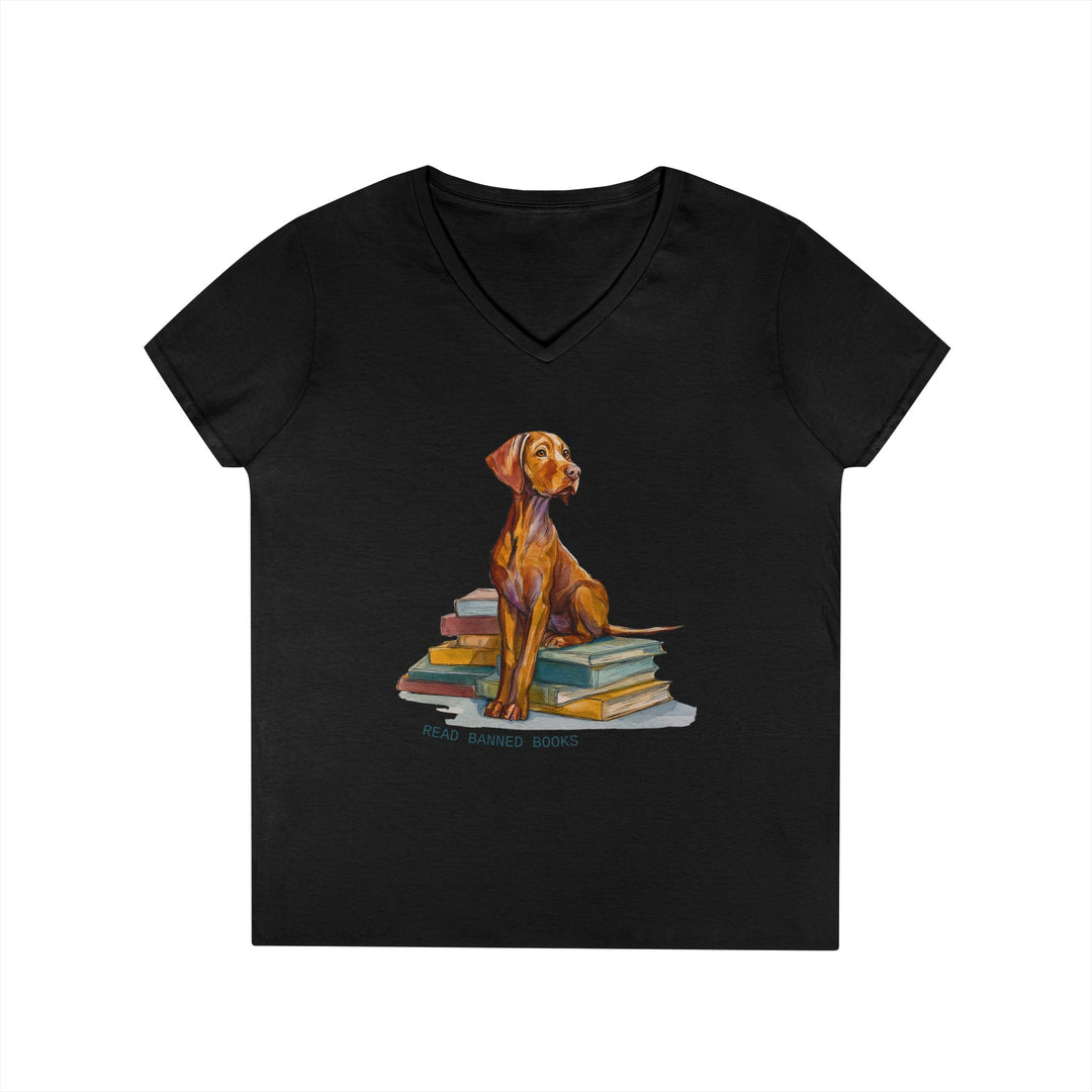 Vizsla Lover's "Read Banned Books" Women's V-Neck T-Shirt