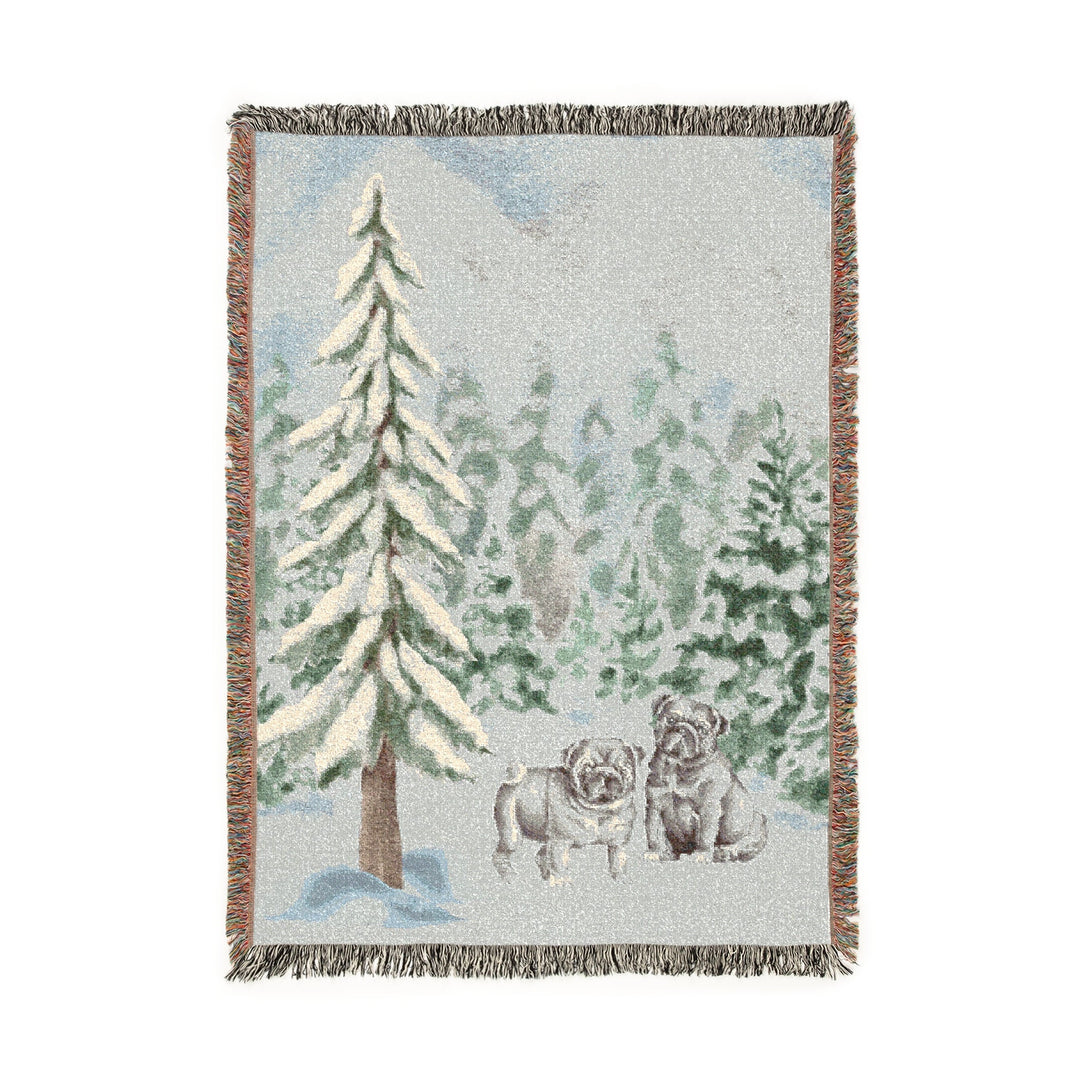 Black Pug Forest Woven Blankets