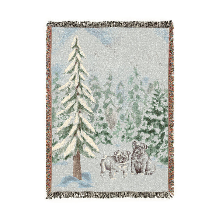 Black Pug Forest Woven Blankets