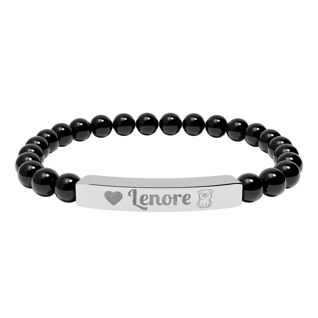 Personalized Natural Stone Bar Pug Bracelet