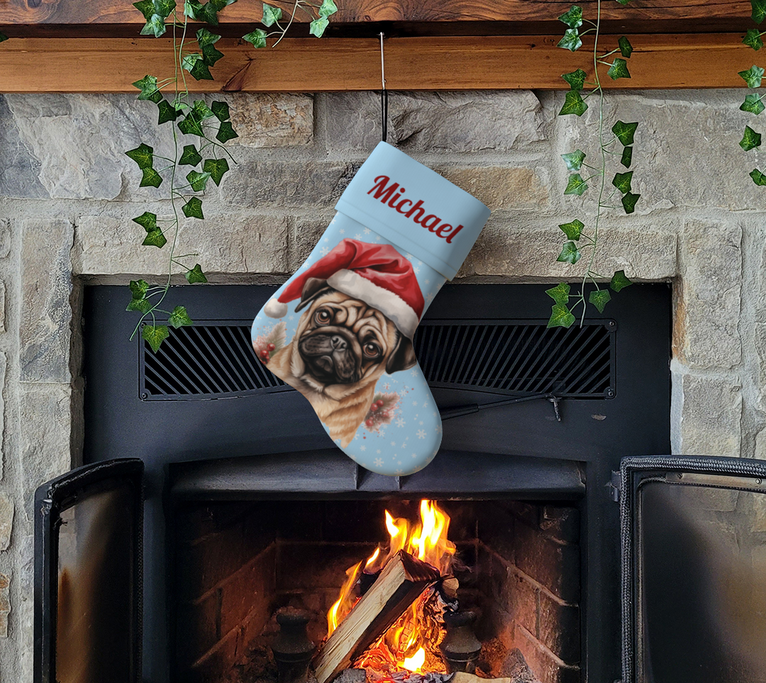 Santa Pug Personalized Stocking (Made in Canada)